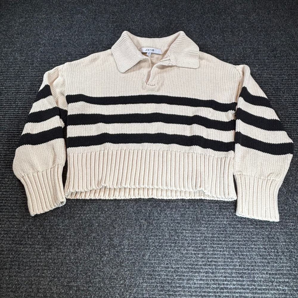 Joe's Jeans Coll. Cream Black Striped Cotton Polo Sweater 45JW2H07012‎ Size M